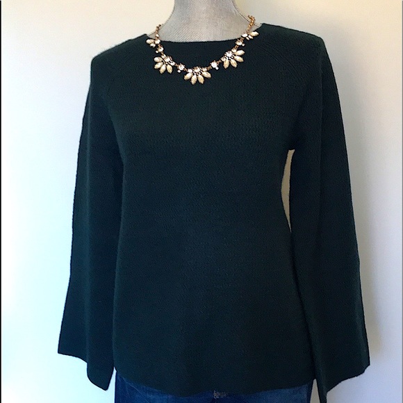 LOFT Textured Knit Deep Forest Green Bell Sleeve Pullover Sweater, size XS 🌲♥️ - Picture 12 of 12